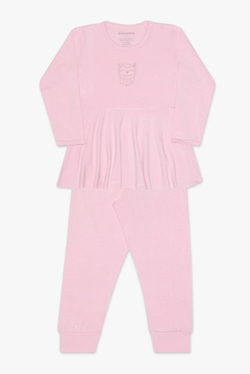 Pijama modal corujinha rosa blusa com babado infantil